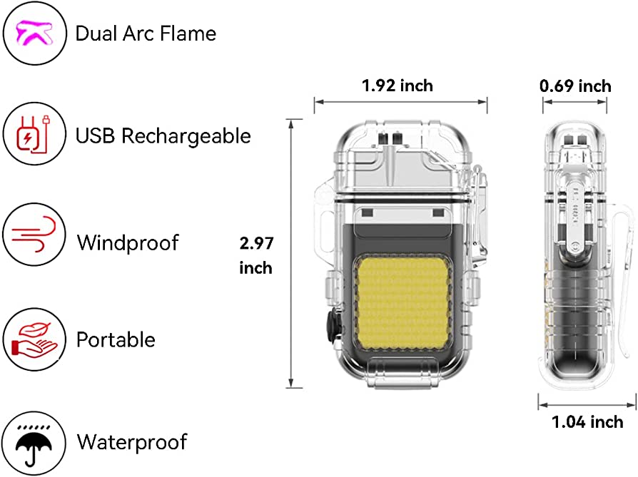 Transparent ARC Electric Lighter USB Camping COB Light Rechargeable Waterproof