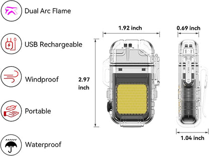 Transparent ARC Electric Lighter USB Camping COB Light Rechargeable Waterproof