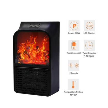 Flame Heater 900W Mini Portable Electric Fireplace Warmer