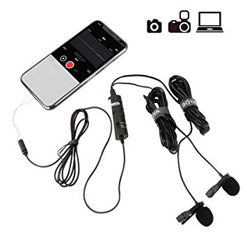 Boya BY-M1DM Dual Lavalier Universal Microphone with a Single 1/8 Stereo Connector, 13ft Cable for Cameras and Smmartphones