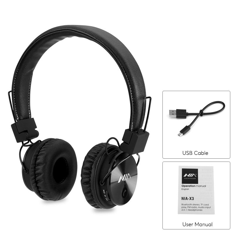 NIA X3 Bluetooth Wireless Headphones with Mic Support TF Card FM Radio