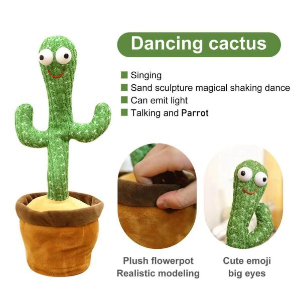 Dancing Cactus Toy for Kids - Educational Plush Baby Toy for 6-12 Months - Talking, Singing, and Repeating Voice Recorder - 120 Songs - Interactive Musical Toy for Toddlers